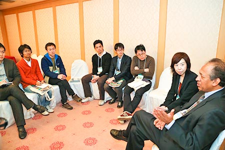 Professor Motoko Yanagita with young students and researchers at informal discussion with UC San Diego Professor Kumar Sharma