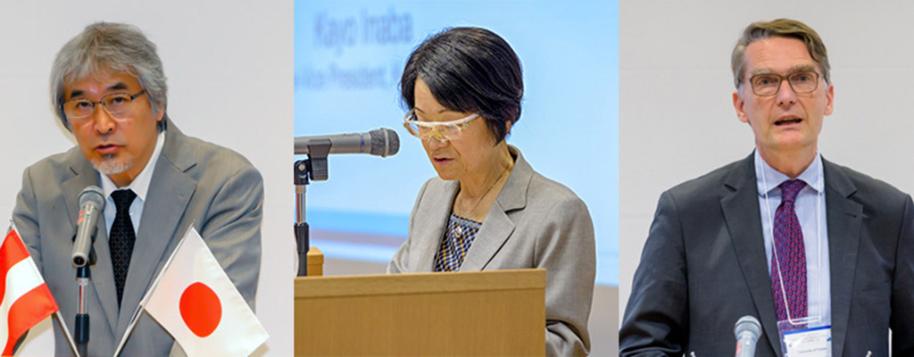 From the left: President Juichi Yamagiwa, Executive Vice-President Kayo Inaba, Dean. Sebastian Schütze